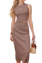 Arach&Cloz Women's Two Piece Sets 2025 Bodycon Dresses Summer Outfits Tank Top and Midi Skirt Suits Sweater
