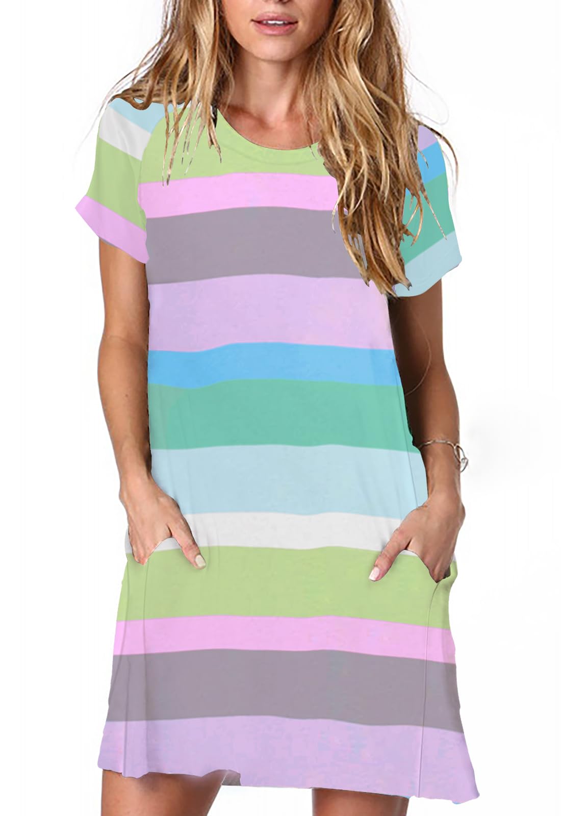 Alaster Women’s Casual Summer T Shirt Dress Loose Short Sleeve Tunic Dress with Pocket for Women