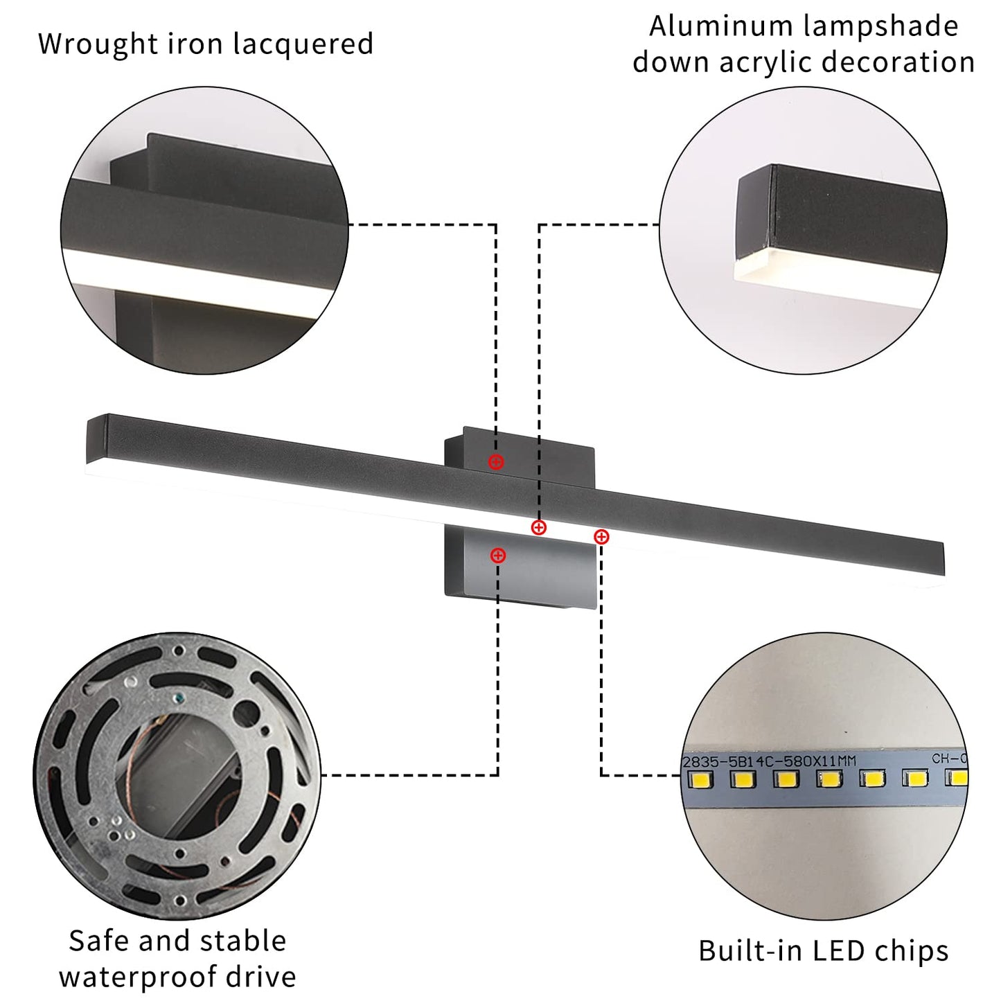 Joossnwell Black Bathroom Vanity Light Fixtures Dimmable 5CCT LED Bathroom Lighting Bar 15.75 Inch Modern Bath Lights Fixture Over Mirror 12W