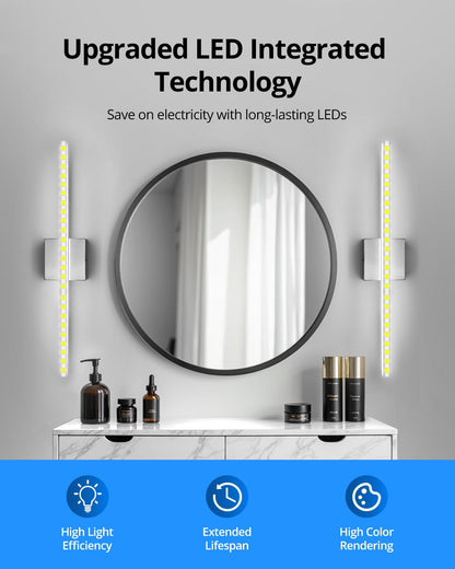 Combuh Modern Bathroom Light Fixtures Over Mirror 16 Inch IP44 9W Chrome Vanity Light Bar for Bathroom Wall Light Fixtures Cool White 6000K