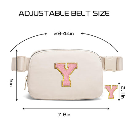 Gitus Belt Bag Fanny Pack Crossbody Bags with Initial Letter Patch Cute Stuff Birthday Gifts for Teenager Girls Cool Stuff for Teens Trendy Preppy Stuff for Teen Girls (Beige-A)