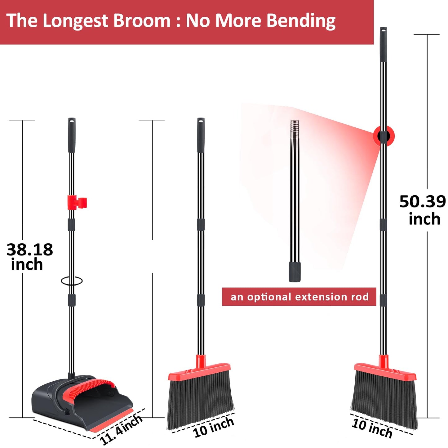 kelamayi Upgrade Broom and Dustpan Set, Self-Cleaning with Dustpan Teeth, Indoor&Outdoor Sweeping, Ideal for Dog Cat Pets Home Use, Stand Up Broom and Dustpan (Gray&Orange)