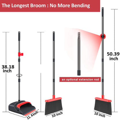 kelamayi Upgrade Broom and Dustpan Set, Self-Cleaning with Dustpan Teeth, Indoor&Outdoor Sweeping, Ideal for Dog Cat Pets Home Use, Stand Up Broom and Dustpan (Gray&Orange)