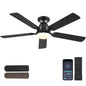Ceiling Fans with Lights- 46" Low Profile Indoor Ceiling Fan with Light and Remote/APP Control, Flush Mount, LED Dimmable DC Reversible Modern Ceiling Fan for Bedroom（Black）