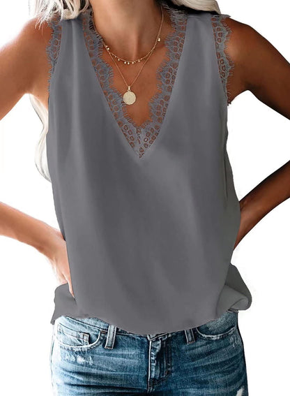 BLENCOT Women Tank Tops V Neck Sleeveless Lace Blouse Casual Vest Summer Camisole Shirts