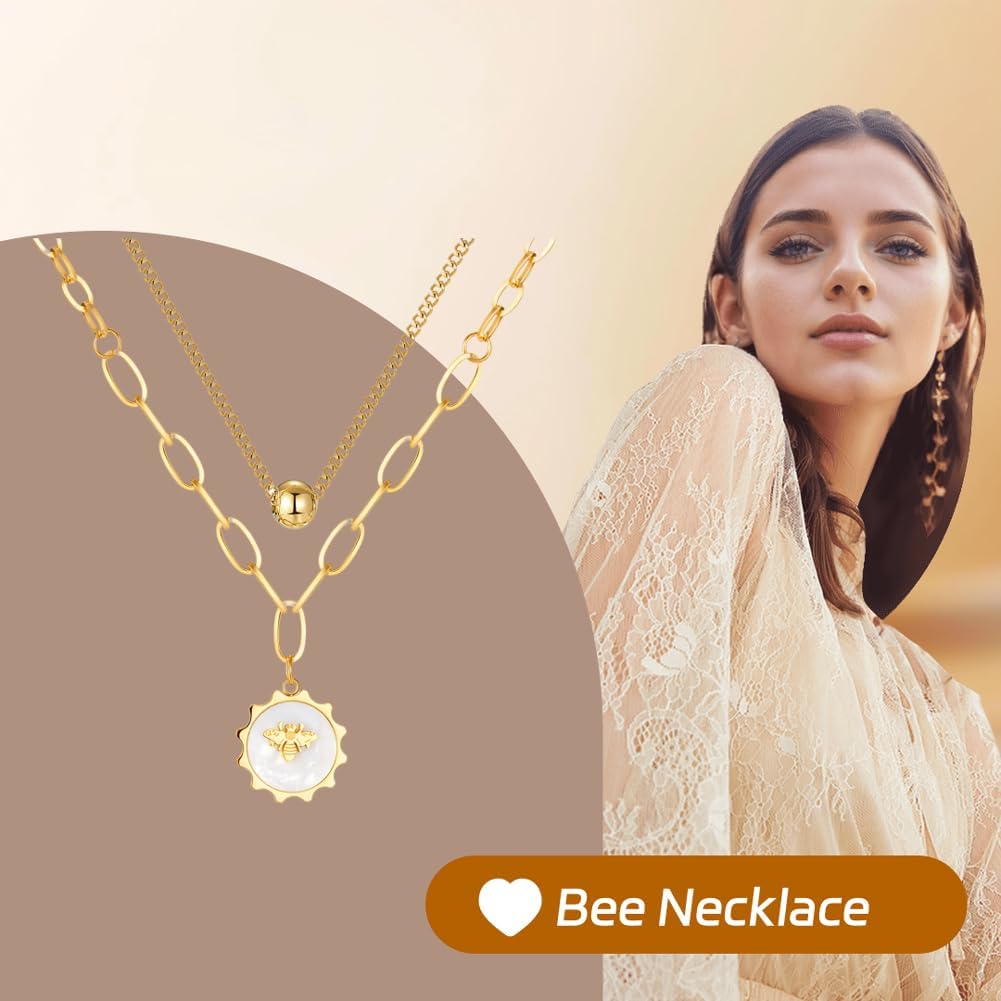 Bee Pendant Layering Necklaces for Women, Popular Items, Bee Necklace, Cute Necklaces, Aesthetic Things, Stackable Necklaces for Women