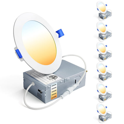 Ensenior 6 Pack 6 Inch LED Recessed Light, Dimmable, 2700K-5000K 5CCT, 1200LM High Brightness, 12W 120V, Damp Rated, Ultra-Thin Canless Wafer Ceiling Light - ETL & FCC & IC