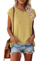 MEROKEETY Women's Casual Cap Sleeve T Shirts Basic Summer Tops Loose Solid Color Blouse