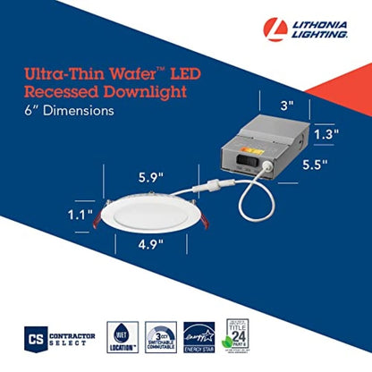 Lithonia Lighting WF4 LED 27K30K35K 90CRI MB M6 Recessed Wafer Downlight with Ultra Thin Round Trim, Color Temperature Selectable, 2700K | 3000K | 3500K, 4-Inch, Matte Black