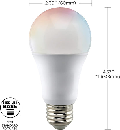 Satco S11275 Starfish A19 WiFi Smart LED Color-Changing Light Bulb, Works with Siri, Alexa, Google Assistant, SmartThings, 2700K-5000K, 2-Pack