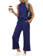 SAMPEEL Two Piece Sets for Women Summer Outfits Lounge Sets Mock Neck Tops Wide Leg Crop Pants Vacation Travel Outfits