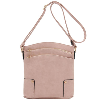 ALYSSA Triple Zip Pocket Large Crossbody Bag