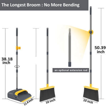 kelamayi Upgrade Broom and Dustpan Set, Self-Cleaning with Dustpan Teeth, Indoor&Outdoor Sweeping, Ideal for Dog Cat Pets Home Use, Stand Up Broom and Dustpan (Gray&Orange)