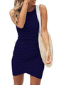 BTFBM Women 2025 Summer Sleeveless Tank Dresses Crew Neck Slim Fit Short Casual Ruched Bodycon Party Club Mini Dress