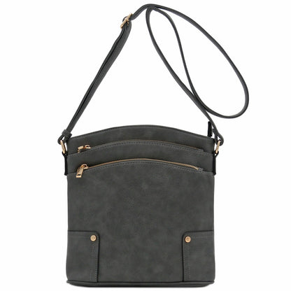 ALYSSA Triple Zip Pocket Large Crossbody Bag