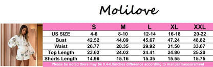 Molilove Womens 2 Piece Outfit Hawaiian Long Sleeve Button Down Shirt and Shorts Tracksuit Lounge Set