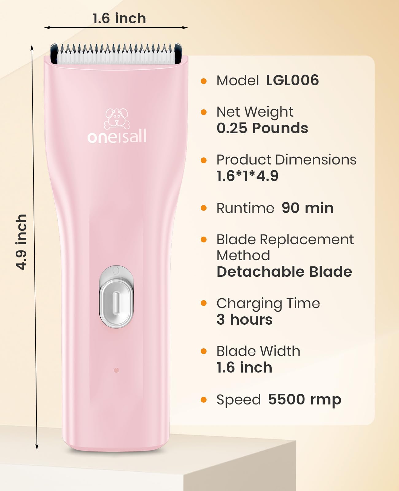 oneisall Pet Clipper for Cat Matted Hair, Pet Shaver for Cats Quiet Pet Hair Clippers Cordless Cat Clippers for Matted Hair Cat Clippers for Long Hair(Standard Blade)