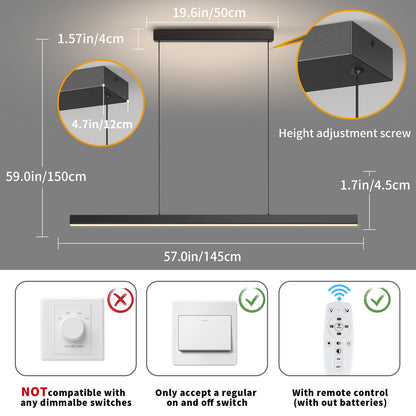 Modern LED Pendant Lights, 39in Chandelier Dimmable with Remote Control 3000k-6000K Adjustable Color Temperature, Aluminum Island Lighting Lamp Fixture for Kitchen, Dining Room, Billiard Room