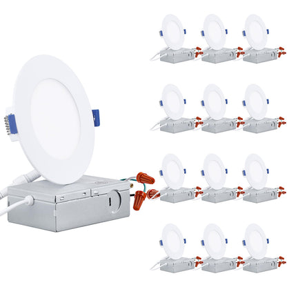 TORCHSTAR Basic Series 12-Pack 6 Inch Ultra-Thin LED Recessed Lighting with Junction Box, CRI90, Aluminum, 5000K Daylight, 5%-100% Dimmable Slim Recessed Downlight, 12W 1100LM, ETL and Energy Star