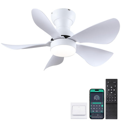 Ceiling Fans with Lights and Remote/APP Control, 30 inch Low Profile Ceiling Fans with 5 Reversible Blades 3 Colors Dimmable 6 Speeds Ceiling Fan for Bedroom Kids Room Dining Room, Black