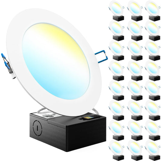 Sunco 24 Pack 6 Inch LED Recessed Light, Canless Ceiling Lights Slim with Junction Box, 850 LM, 14W (100W Equivalent), Selectable CCT 2700K/3000K/4000K/5000K/6000K, Dimmable, Wafer Thin ETL