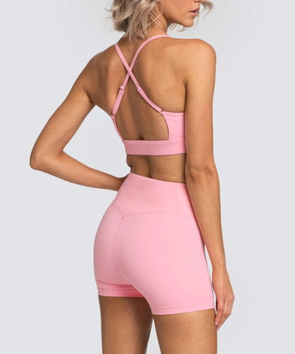 IWEMEK Women's Workout Sets 2 Piece Yoga Outfits High Waisted Biker Shorts and Cross Back Sports Bra Gym Set