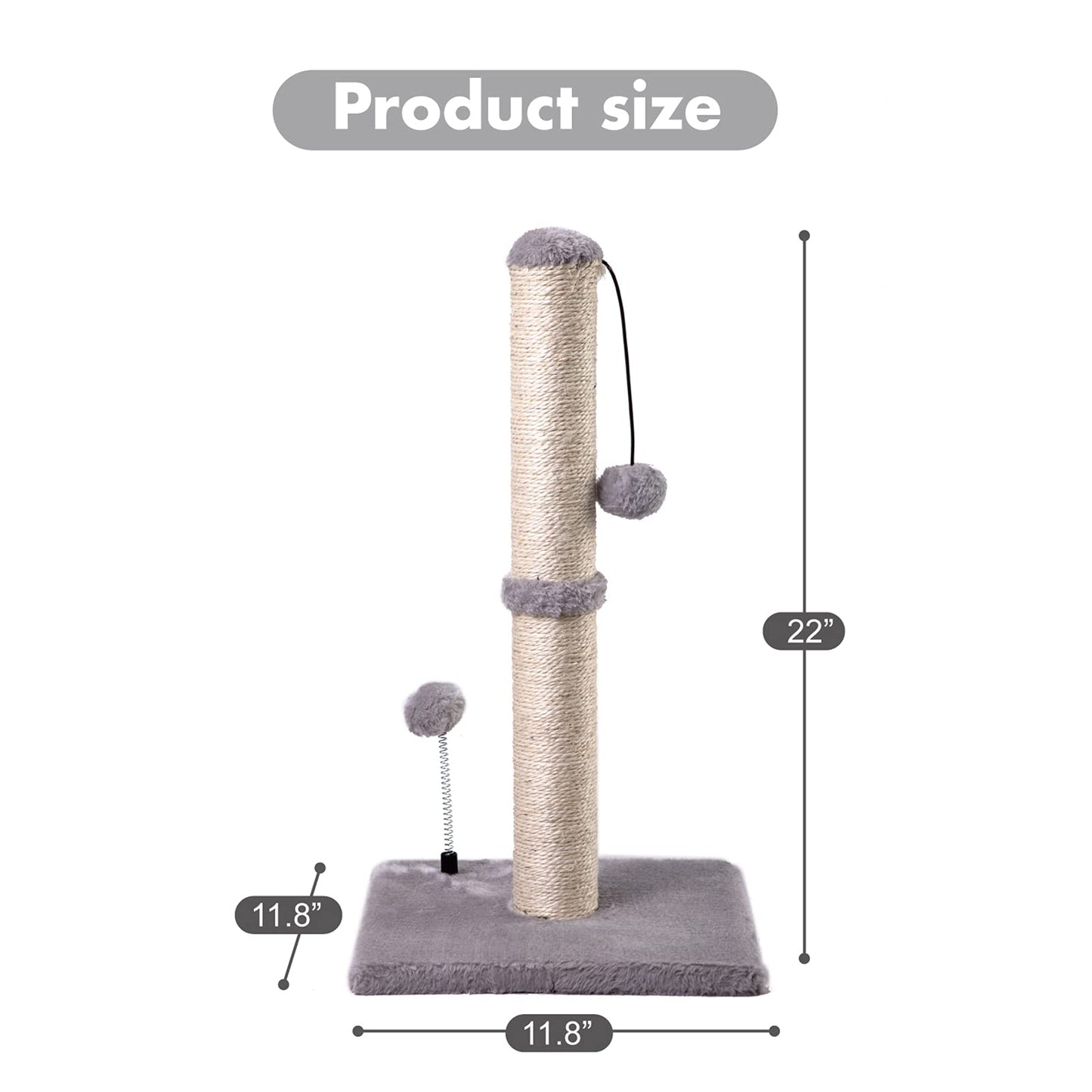 Cat Scratching Post Premium Basics Kitten Scratcher Sisal Scratch Posts with Hanging Ball 22in for Kittens or Smaller Cats (22 inches for Kitten, Beige)