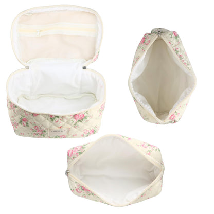 Cute Makeup Bag for Women(2 Pcs), Travel Cosmetic Bags, Quilted Coquette Aesthetic Floral Toiletry Organizer Bag (NavyBlue Flower)