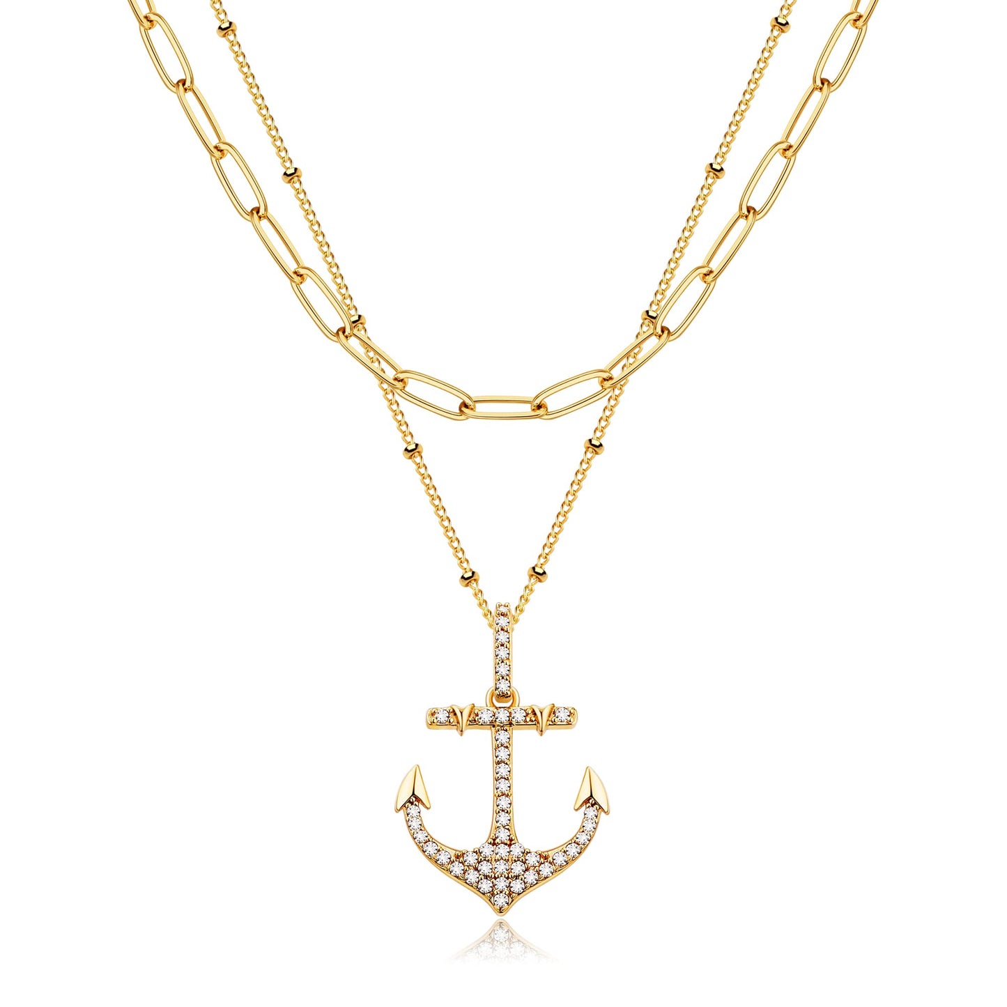 MEVECCO Layered Heart Necklace Pendant Handmade 18k Gold Plated Dainty Gold Choker Arrow Bar Layering Long Necklace for Women