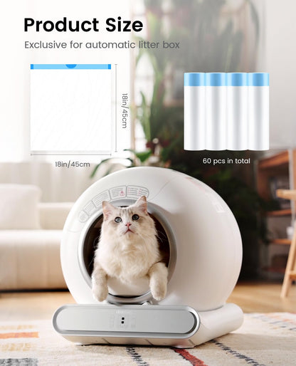 Self Cleaning Cat Litter Box, Ultra-Safe Protection Automatic Cat Litter Box, APP Control/Lower Entry/Large Capacity Cat Litter Box with 3 Rolls Liners & Mat, 65L, Gray