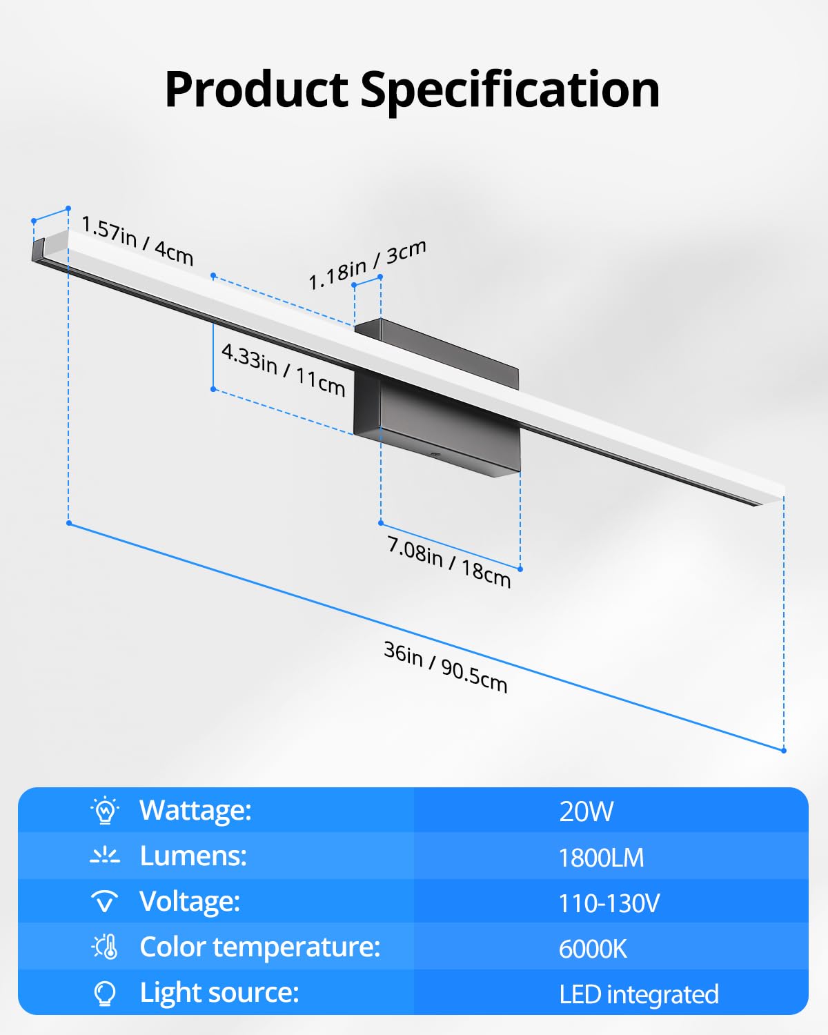 Combuh LED Bathroom Vanity Light Bar 16 Inch 9W Black IP44 Bathroom Light Fixtures Over Mirror Modern Bath Wall Lighting Fixture Sconce Indoor Cool White 6000K