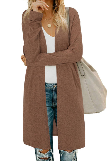OUGES Women's Open Front Cardigan Shirt with Pockets Long Sleeve Lightweight Coat