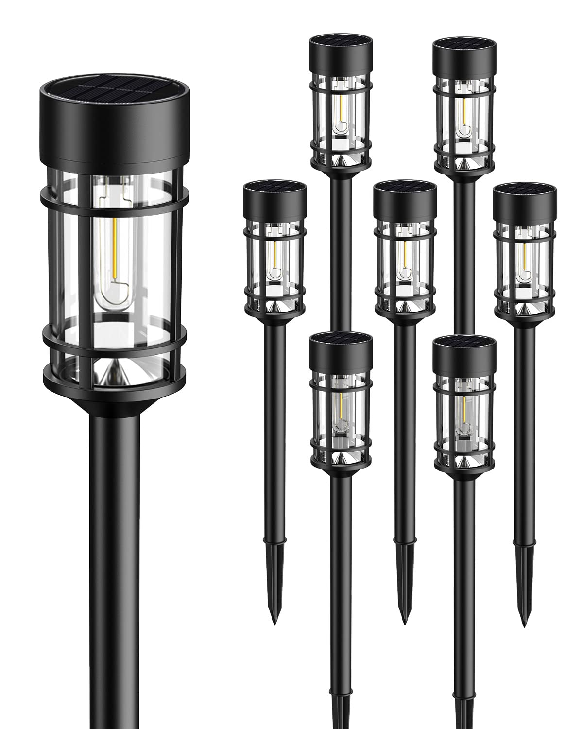 8 Pack Solar Pathway Lights Outdoor, Waterproof Solar Lights Outdoor with Metal & Glass Design - Auto On/Off, Long-Lasting, Landscape Lighting for Garden, Yard, Lawn, Driveway, Walkway