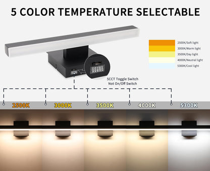 Joossnwell Black Bathroom Vanity Light Fixtures Dimmable 5CCT LED Bathroom Lighting Bar 15.75 Inch Modern Bath Lights Fixture Over Mirror 12W