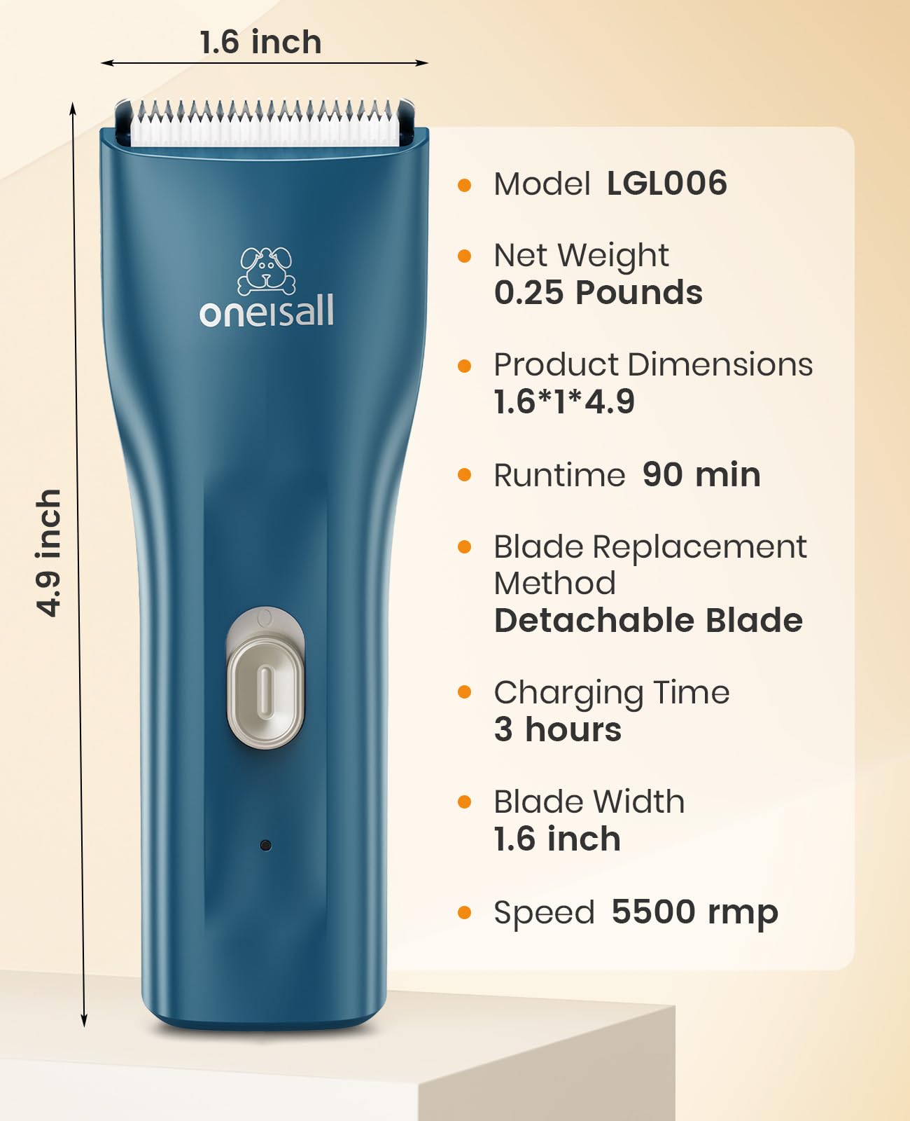 oneisall Pet Clipper for Cat Matted Hair, Pet Shaver for Cats Quiet Pet Hair Clippers Cordless Cat Clippers for Matted Hair Cat Clippers for Long Hair(Standard Blade)