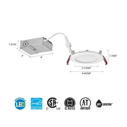 Lithonia Lighting WF4 LED 27K30K35K 90CRI MB M6 Recessed Wafer Downlight with Ultra Thin Round Trim, Color Temperature Selectable, 2700K | 3000K | 3500K, 4-Inch, Matte Black