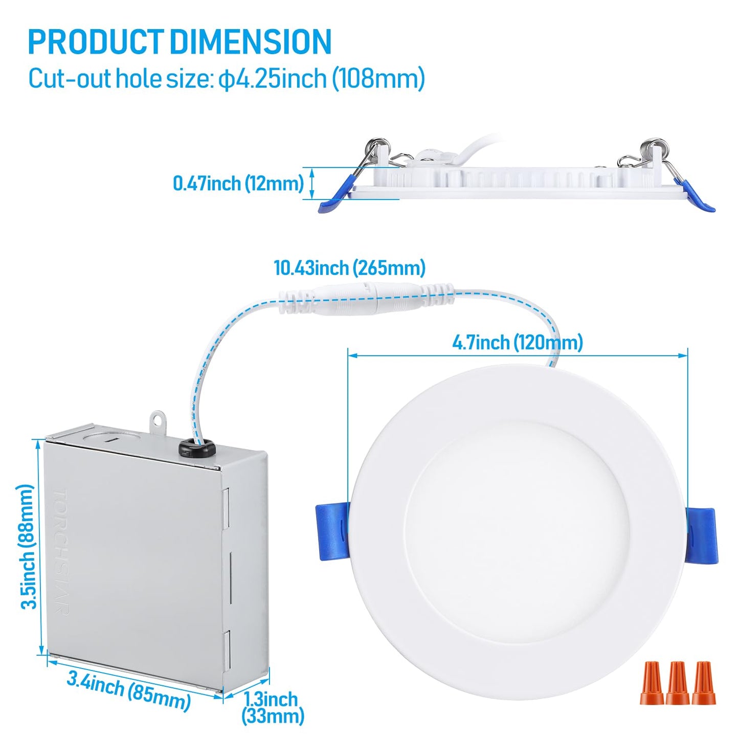 TORCHSTAR Basic Series 12-Pack 6 Inch Ultra-Thin LED Recessed Lighting with Junction Box, CRI90, Aluminum, 5000K Daylight, 5%-100% Dimmable Slim Recessed Downlight, 12W 1100LM, ETL and Energy Star