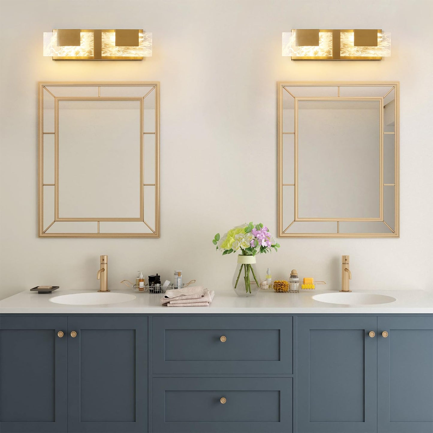 LED Bathroom Vanity Light: 24 inch Brushed Gold Acrylic Modern Lighting Fixtures - 3 Lights Contemporary Smoke Design Wall Lights Fixture Over Mirror 3000K