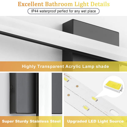 Combuh LED Bathroom Vanity Light Bar 16 Inch 9W Black IP44 Bathroom Light Fixtures Over Mirror Modern Bath Wall Lighting Fixture Sconce Indoor Cool White 6000K