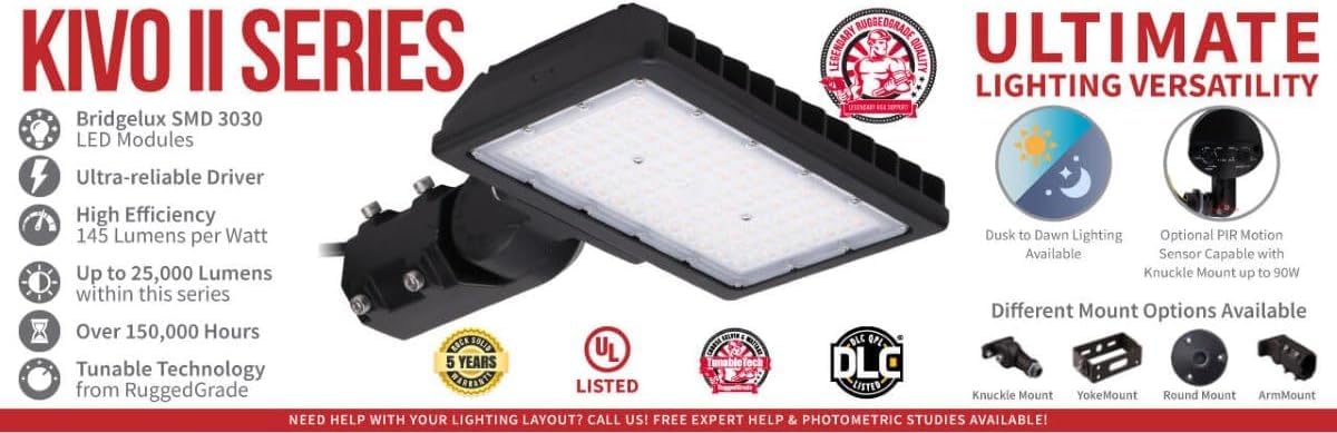 RuggedGrade 120W - Kivo II CS Series LED Floodlight - 17,400 Lumens - Color Selectable 30K/40K/50K - Knuckle Mount