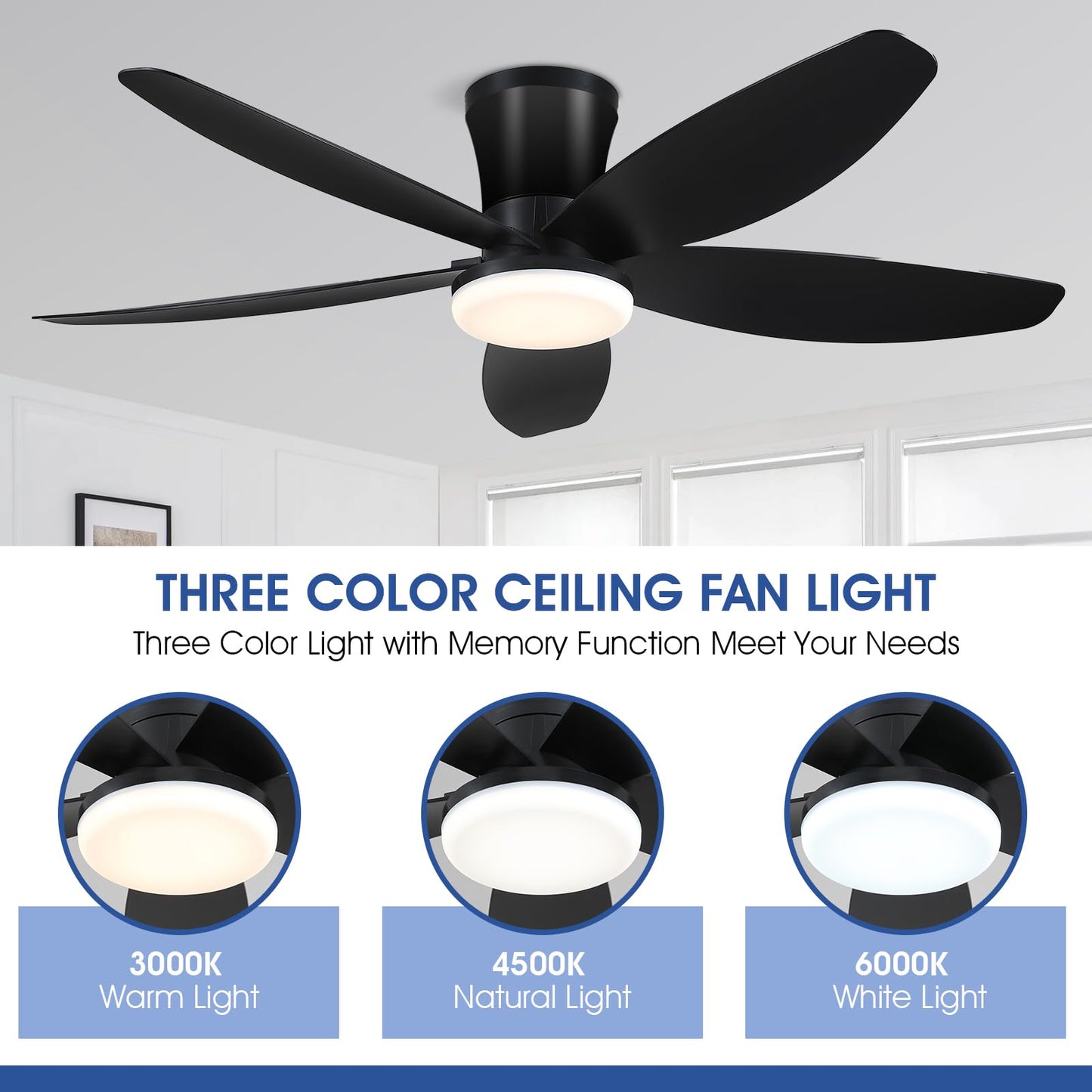 Ceiling Fans with Lights-36 Low Profile Ceiling Fan with Light and Remote/APP Control,Flush Mount,DC Reversible,LED Dimmable Blakc Ceiling Fans for Bedroom,Indoor/Outdoor Patio Use