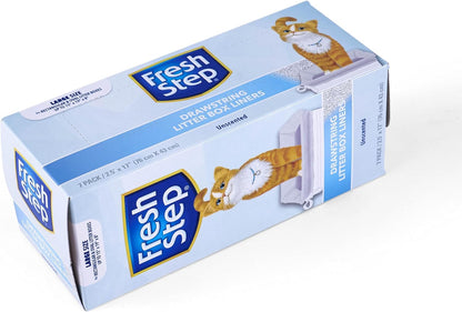 Fresh Step Drawstring Cat Litter Box Liners, Unscented, Size Jumbo, 36" x 19" | Kitty Litter Bags - 15 Count - Cat Litter Liners for Rectangle or Oval Large Litterboxes