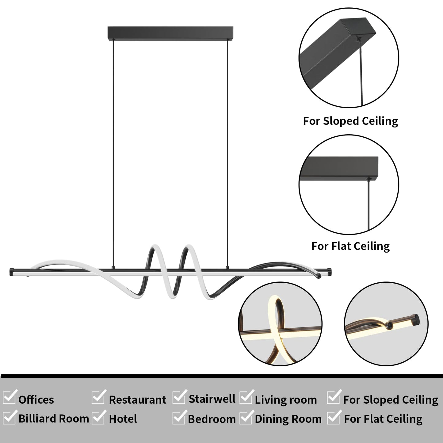 Modern LED Pendant Lights, 39in Chandelier Dimmable with Remote Control 3000k-6000K Adjustable Color Temperature, Aluminum Island Lighting Lamp Fixture for Kitchen, Dining Room, Billiard Room