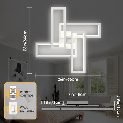 Modern LED Ceiling Light, kitchen light fixtures, Square LED Flush Mount Ceiling Light, APP and Remote Control Dimming with Memory 3000K-6500K for Dining Room, Living Room, Bedroom, Office (White)