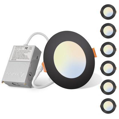 Amico 6 Pack 6 Inch 5CCT Ultra-Thin LED Recessed Ceiling Light with Junction Box, 2700K/3000K/3500K/4000K/5000K Selectable, 12W Eqv 110W 1050LM Brightness Dimmable Canless Wafer Downlight, ETL & FCC