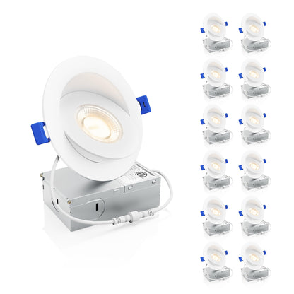 Ensenior 12 Pack 4 inch 5CCT LED Gimbal Led Recessed Light with Junction Box, 360°+90° Adjustable Directional Eyeball Lighting, Dimmable, 2700K/3000K/3500K/4000K/5000K, 950LM, 10W=85W-ETL&FCC