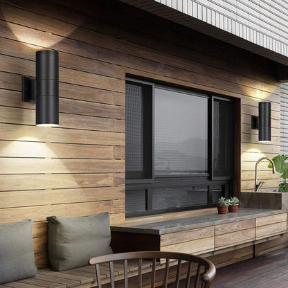 Outdoor Wall Lights Dusk to Dawn Exterior Lighting Fixtures Wall Mount - 2 Light Bulbs Included, Modern Sconces Wall Lighting- Up Down Exterior Outdoor Lights for Porch, Backyard and Patio