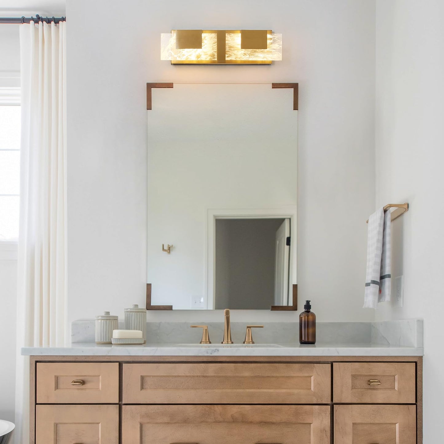 LED Bathroom Vanity Light: 24 inch Brushed Gold Acrylic Modern Lighting Fixtures - 3 Lights Contemporary Smoke Design Wall Lights Fixture Over Mirror 3000K