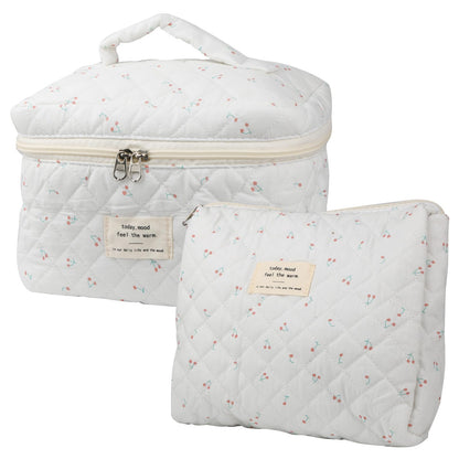 Cute Makeup Bag for Women(2 Pcs), Travel Cosmetic Bags, Quilted Coquette Aesthetic Floral Toiletry Organizer Bag (NavyBlue Flower)
