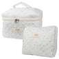 Cute Makeup Bag for Women(2 Pcs), Travel Cosmetic Bags, Quilted Coquette Aesthetic Floral Toiletry Organizer Bag (NavyBlue Flower)